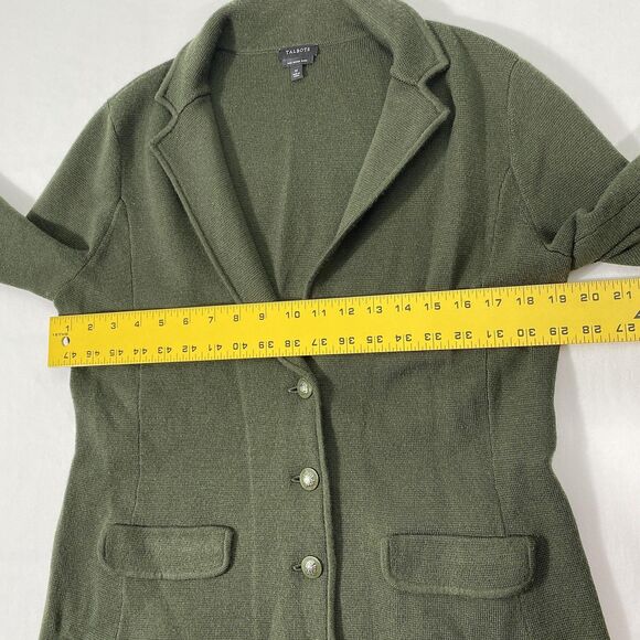 Talbots Merino Wool Cardigan Sweater Womens Medium Green Knit Jacket Grandpa - Picture 4 of 7